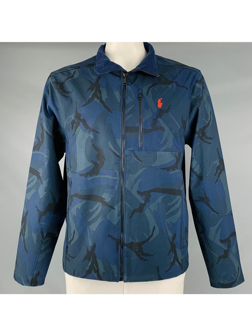 RALPH LAUREN Size XL Navy Blue Camo Polyester Elastane Jacket
